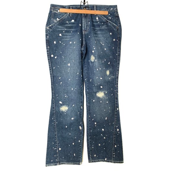 FUBU Jeans Stretch Paint Mark Print Size 11/12 Dark Wash Distressed VTG Y2K - Picture 1 of 13